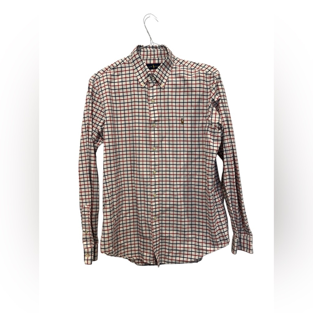 Ralph Lauren Men’s Button‎ Down Shirt Blue Red Check Size Large Long Sleeve EUC